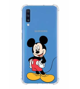 Samsung Galaxy A70  Köşe Korumalı Antişok Kapak Mickey Mouse Tasarımlı Şeffaf  Kılıf