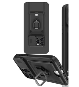 Mey İthalat® iPhone 15 Pro Kılıf Zuma Kartvizitli Yüzüklü Silikon - Siyah