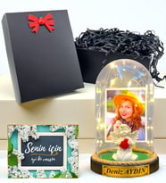 Sizlere Özel Led Işıklı Fanus Hediyesi - Siyah Hediye Kutusunda - Fotoğraflı ve İsimli (Model 2)