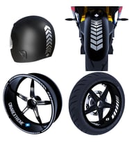 Moto Rider 4'lü Sticker Seti Yaldızlı Gümüş İç Dış Jant Şeridi Kask ve Çamurluk 