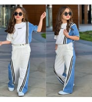 Kız Çocuk Çizgi Detaylı Denim Garnili Eşofman Takımı – Rahat & Trend Stil 6492B
