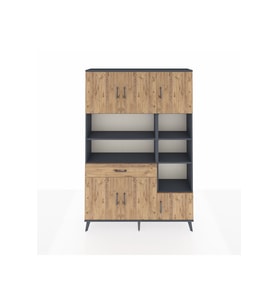 Arges Dolap 10 Raflı Tek Çekmeceli 6 Kapaklı 132x30x195 Antrasit-Çam/Çam