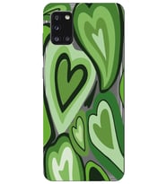 Samsung Galaxy A31 Uyumlu Yeşil Kalp Desenli Şeffaf Telefon Kılıfı