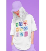 Ters Yüz Insiide Out Baskılı Unisex Oversize Çizgi Film Karakterler Tişört