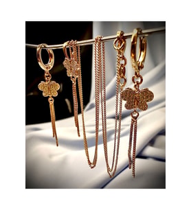 18 Ayar Altın Kaplama Swarovski Taşlı Kelebek Set
