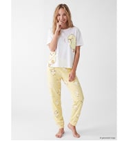 LCW Young Sarı Bisiklet Yaka Civciv Baskılı Kadın Pijama Takımı