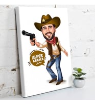 Vahşi Batı Temalı Karikatürlü Kanvas Tablo