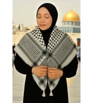 Pamuklu Kare Desenli Filistin Kefiyesi Puşi - Siyah Beyaz (Siyah - Beyaz)