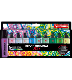 BOSS ORIGINAL ARTY - Fosforlu Kalem - 10'lu Paket - 10 Farklı Soğuk Renkler