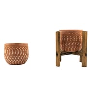 Bitki Tasarımı Ev Dekorasyon Beyaz Nokta Desenli Terakota Toprak Saksı Saksılık Salon Çiçeklik İkili Set Ayaksız, 4 Ayaklı 12 Cm