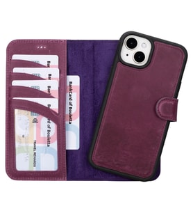 Bouletta Apple iPhone 15 Plus Uyumlu Deri Cüzdanlı Kılıf CZ7 (Mor)
