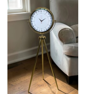 24 Saat Göstergeli Özel Tasarım Gold Tripod Ayaklı Duvar Saati