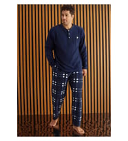 Pijamoni Erkek Düğme Yaka Kışlık Polar Pijama Takımı 6100/13 - 1 Adet (Lacivert)