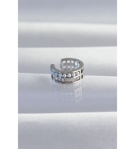 Pirinç Gümüş Renk İncili Baget Taşlı Earcuff Küpe - TJ-BKP9338