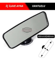 Her Araca Uyumlu Siyah Çerçeveli Dikiz Aynası 60 mm x 240 mm Vantuzlu İç İlave Ayna