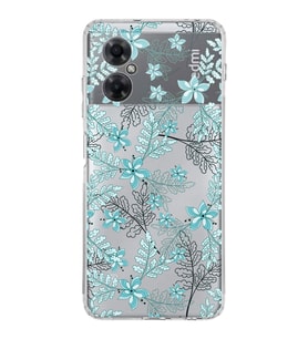 PrintiFy Xiaomi Redmi Note 11R Uyumlu Kamera Korumalı Floral Su Yeşili Tasarımlı Şeffaf Kılıf
