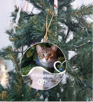 BK Gift Kişiye Özel Evcil Hayvan Şeffaf Pleksi Yılbaşı Ağaç Süsü- 1, Yeni Yıl Hediyesi, Fotoğraflı & Mesajlı Ağaç Süsü