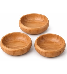 Lexroo 3'lü Bambu Çerezlik Seti (9x9x3 cm) - Yuvarlak Kahvaltılık, Mezelik ve Sosluk Kase Takımı