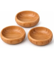 Lexroo 3'lü Bambu Çerezlik Seti (9x9x3 cm) - Yuvarlak Kahvaltılık, Mezelik ve Sosluk Kase Takımı