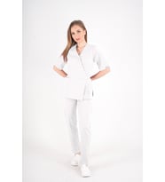 Beyaz Elegant Model Cerrahi Üniforma Belden Bağlamalı Scrubs Takım