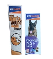 Köpekler İçin Vitamin D3 100 ml Ve Natura Manta Wound Care Solüsyon 200 CC (Yara BAkım Solüsyonu ) (Beyaz-Haki-Bej)
