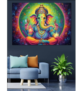 Ganesha Hindu Tanrısı Renkli Dekoratif Kanvas - Mdf Ahşap Tablo
