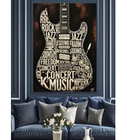 Gitar Şekilli Konser Afişi Dekoratif Kanvas - Mdf Ahşap Tablo