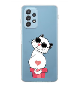Samsung Galaxy A52  Kamera Korumalı  Kapak Cool Cat Tasarımlı  Şeffaf Kılıf