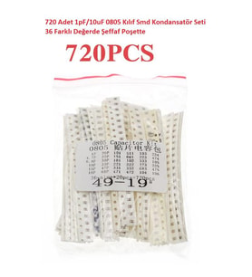 720 Adet 1pF/10uF 0805 Kılıf Smd Kondansatör Seti 36 Farklı Değerde Şeffaf Poşette