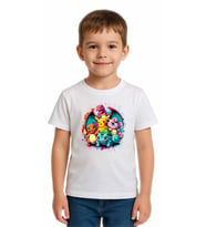 Unisex Pokemon Baskılı Çocuk Tişört pamuklu penye kumaş (Beyaz)