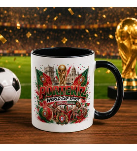 BK Gift Portekiz Taraftar Temalı Dünya Futbol Kupası Tasarımlı Siyah Kupa Bardak