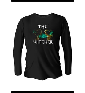 The Witcher Baskılı Uzun Kollu Bisiklet Yaka Erkek Siyah T-Shirt
