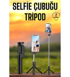 Selfie Çubuğu Tripod Kumandalı Telefon Tutucu Siyah