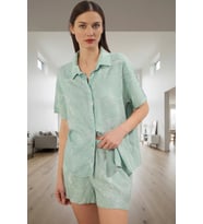 Kadın Rahat Yazlık Viskoz Pijama Takımı Şortlu Hayvan Desenli Shally Dokuma Profesyonel Görünüm (Mint)
