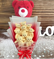 Premium 35 cm Peluş Ayı ve Romantik Kırmızı Peluş Ayıcık Buketi