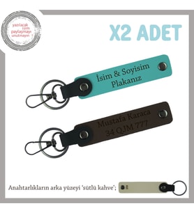 Tarz Sahibi Şöförler İçin, İsim Ve Plaka Yazılı Hediye 2'li Anahtarlık Set, Koyu Turkuaz-K Kahve-SK (Çok Renkli)