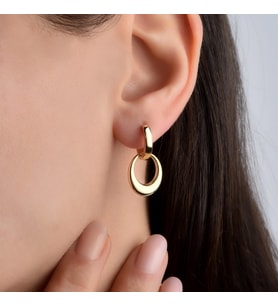 14 Ayar  Altın Mikron Kaplama Sallantılı Oval Halka Küpe - E00281