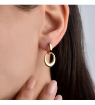 14 Ayar  Altın Mikron Kaplama Sallantılı Oval Halka Küpe - E00281