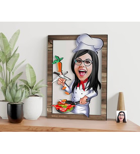 BK Gift Kişiye Özel Kadın Chef Karikatürlü 3D Ahşap Tablo, Sevgiliye Hediye, Arkadaşa Hediye, Yıl Dönümü Hediyesi, Doğum Günü Hediyesi-2