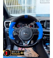 Kia Sportage QL Dikme Direksiyon Kılıfı Delikli Deri Parlak Siyah Mavi Detay Çift Yüzük ve Dikiş 2015-2018