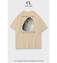 Nevermind Unisex Kadın Erkek Merkür Baskılı Özel Tasarım Oversize T-shirt (Bej)
