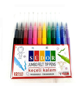 Jumbo Keçeli Boya Kalemi Yıkanabilir12 Renk 1 Paket  Keçeli Kalem 12 li (Karışık)