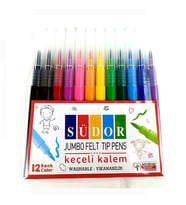 Jumbo Keçeli Boya Kalemi Yıkanabilir12 Renk 1 Paket  Keçeli Kalem 12 li (Karışık)