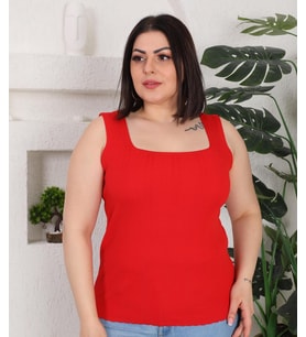 Kadın Askılı Arka Kare Yaka Büyük Beden (Kırmızı)