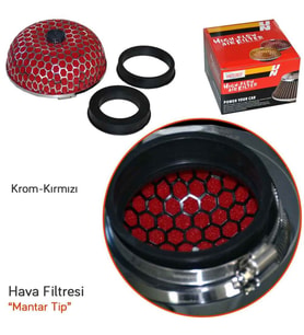 Carub Ses & Performans Arttırıcı Açık Hava Filtresi Mantar Tip Kırmızı +6 Hp Aparatlı Üniversal