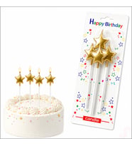 Çubuklu Metalik Altın Yıldız Mum - 14 cm x 4 Adet