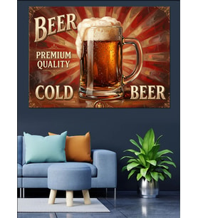 Cold Beer Köpüklü Bira Tabelası Dekoratif Kanvas - Mdf Ahşap Tablo