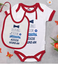 BK Kids Sünnet Tasarımlı Kırmızı Bebek Body Zıbın ve Mama Önlüğü Hediye Seti-5
