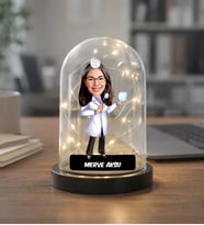 BK Gift Kişiye Özel Kadın Doktor Karikatürlü Led Işıklı Cam Fanus Biblo -2, Mesleki Hediye, Sevgiliye-Arkadaşa Hediye