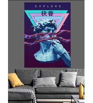 Antik Heykel Neon Sanat Dekoratif Kanvas - Mdf Ahşap Tablo